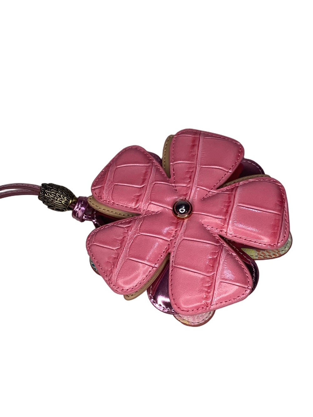 Kurt Geiger Leather Pink Multicolor Floral Leather Key Charm - Picture 3 of 4